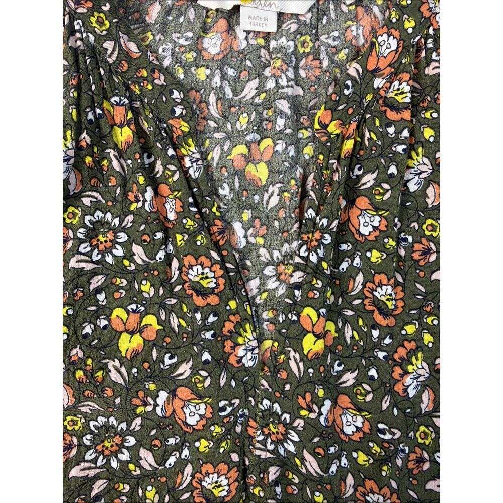 BODEN Dress Sz 14 Olive Floral Print Stretch 3/4 Sleeves Knee Tiered Cottagecore - Picture 4 of 12